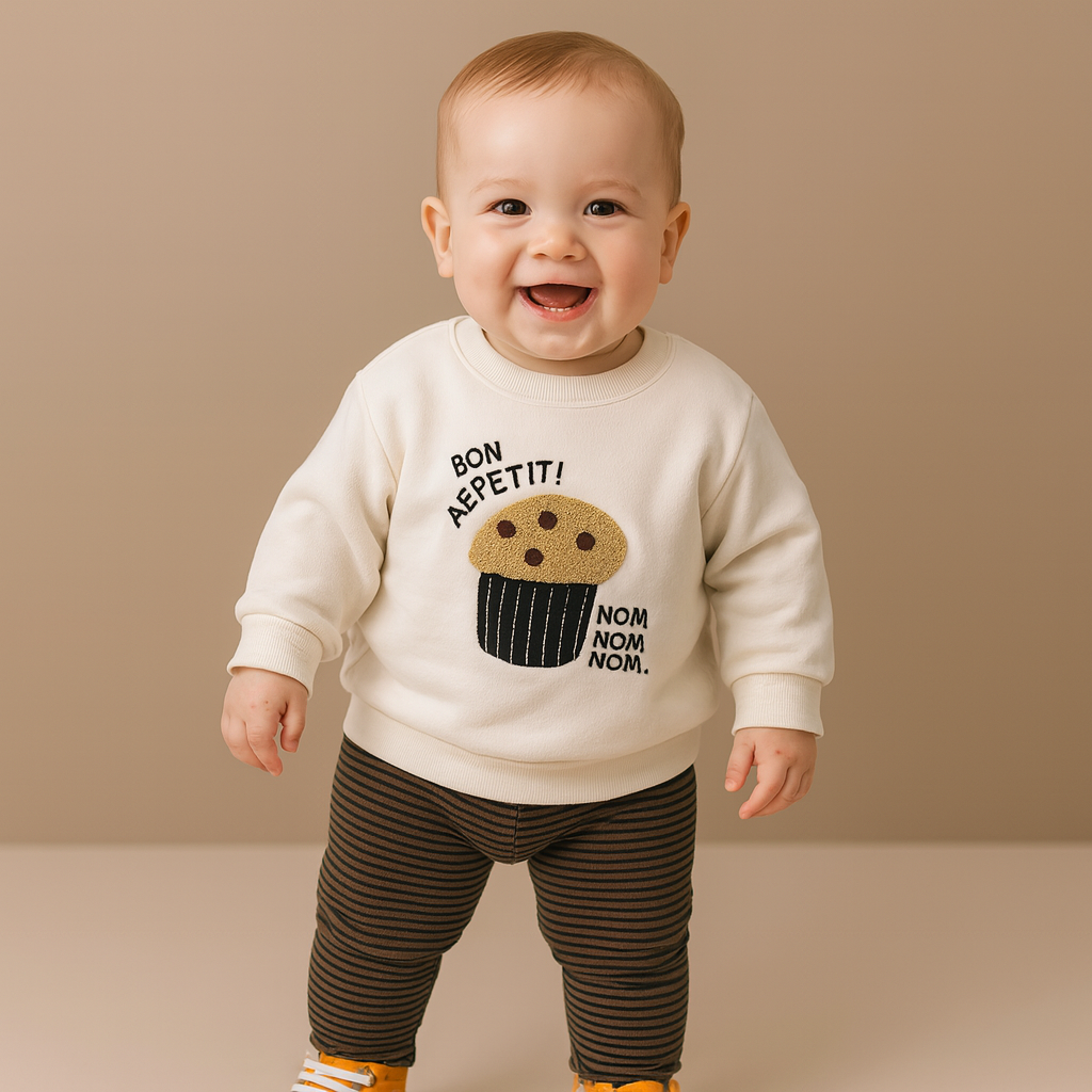 Popcorn Sweatshirt and Striped Pants Set