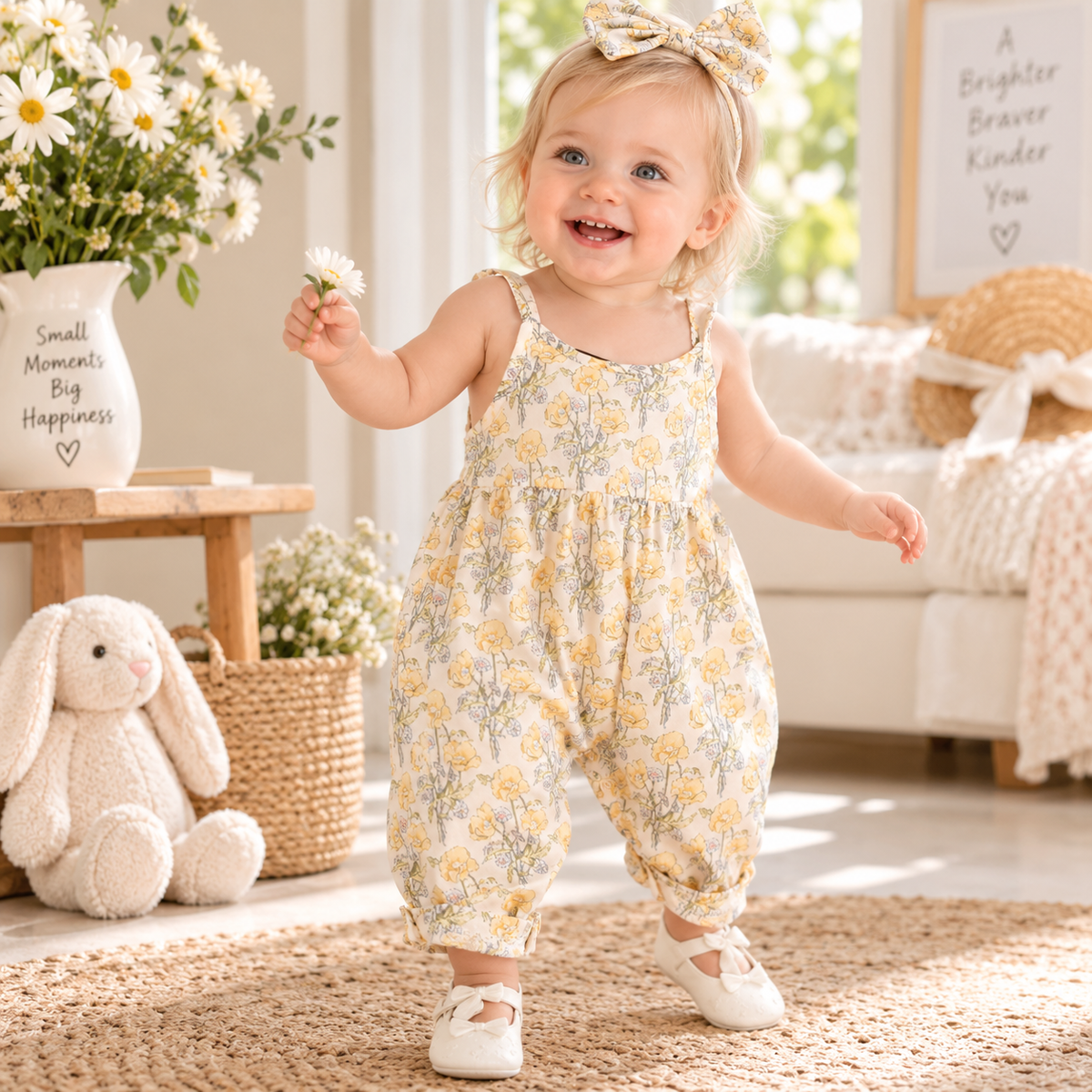 Baby Girl Floral Romper with Matching Headband