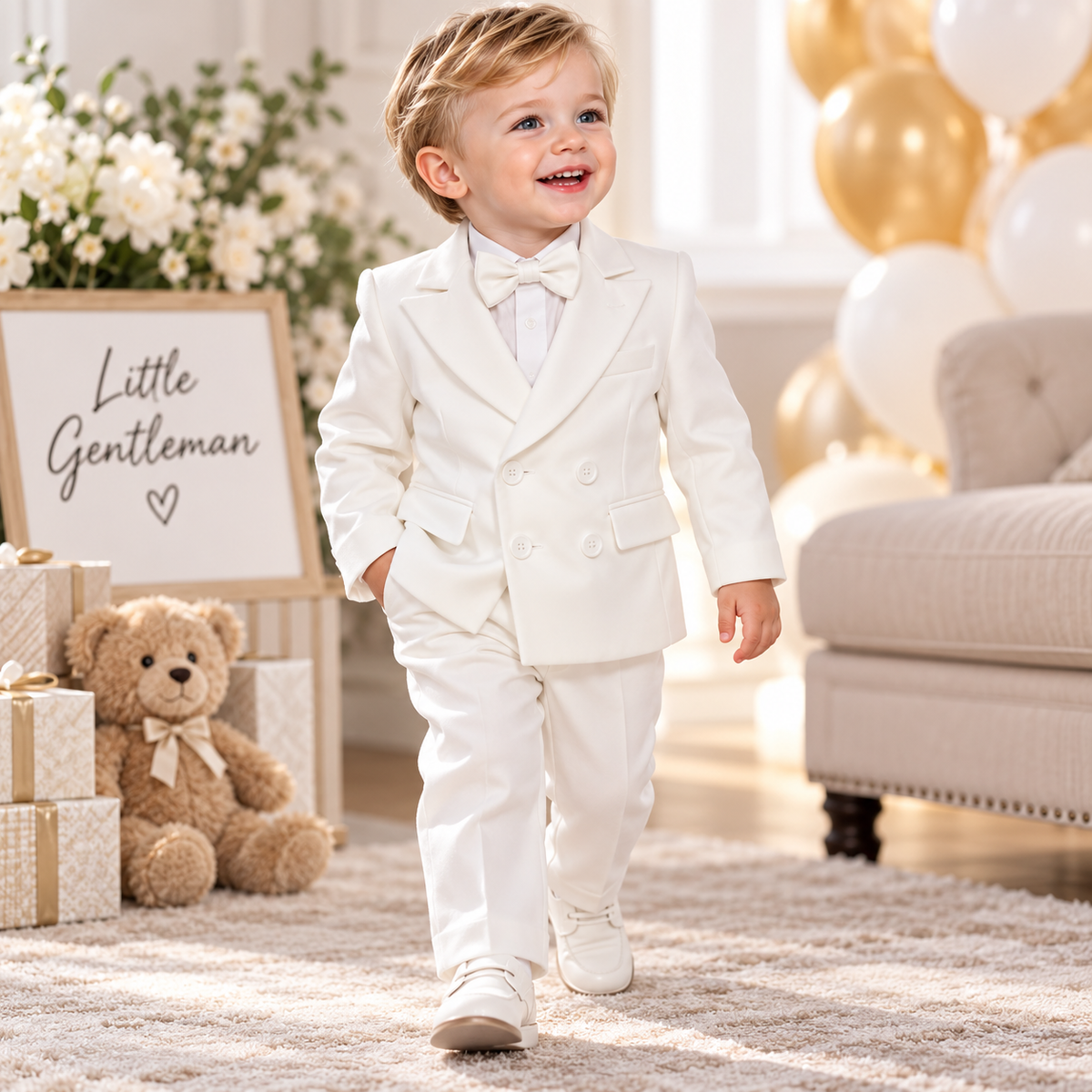 Toddler Boys' White Elegant Suit Set