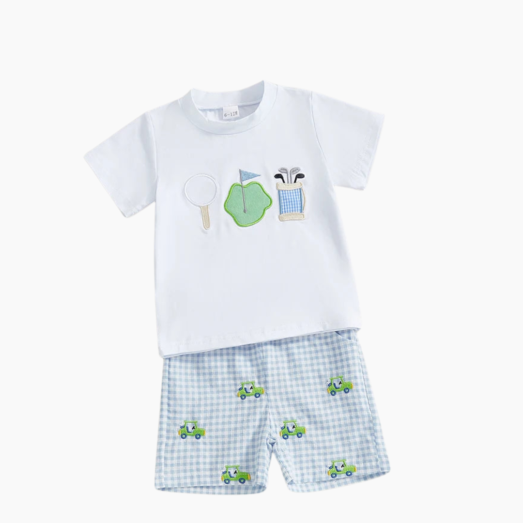 Baby Boy Golf Shirt and Plaid Shorts Set