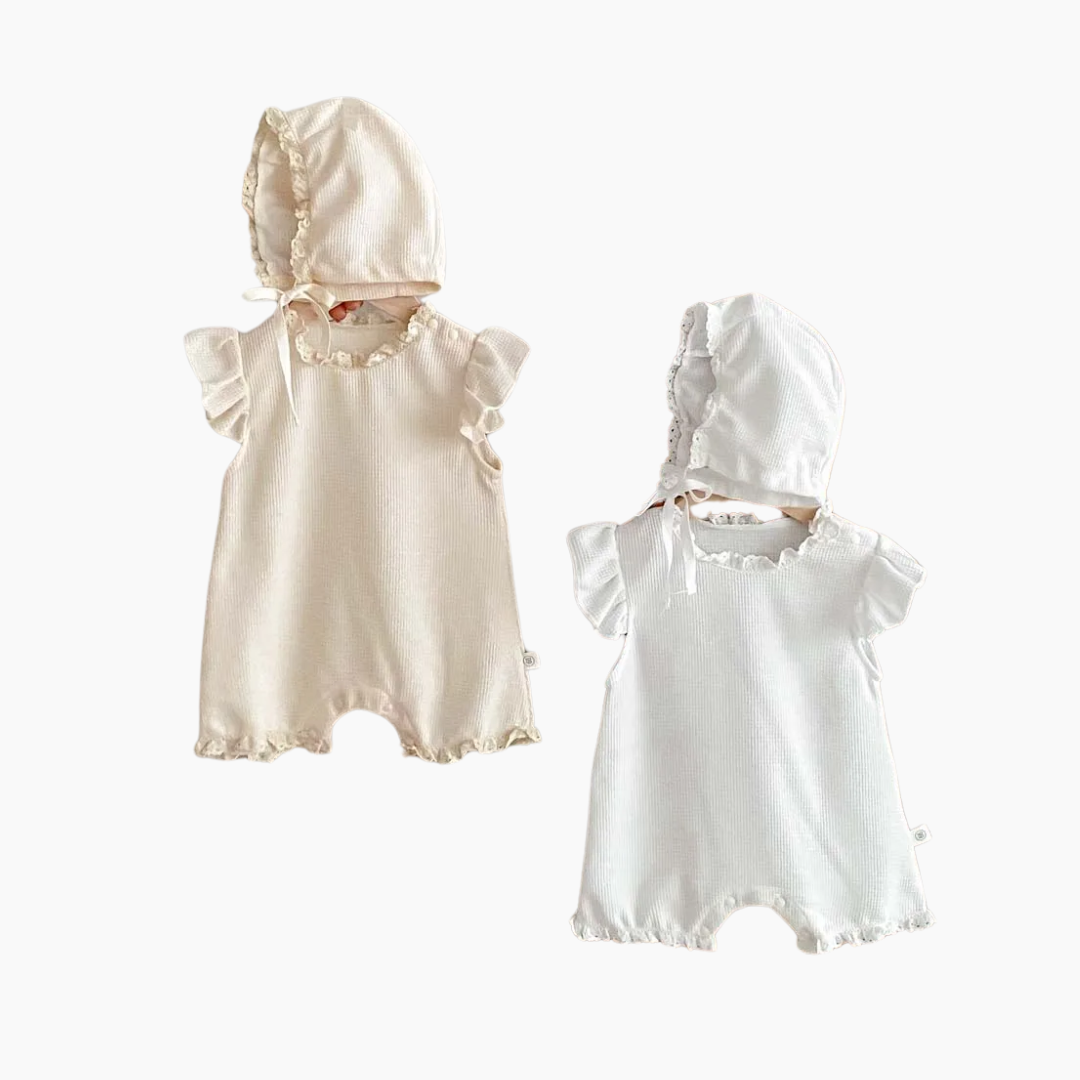 Summer Baby Girls Romper with Matching Bonnet