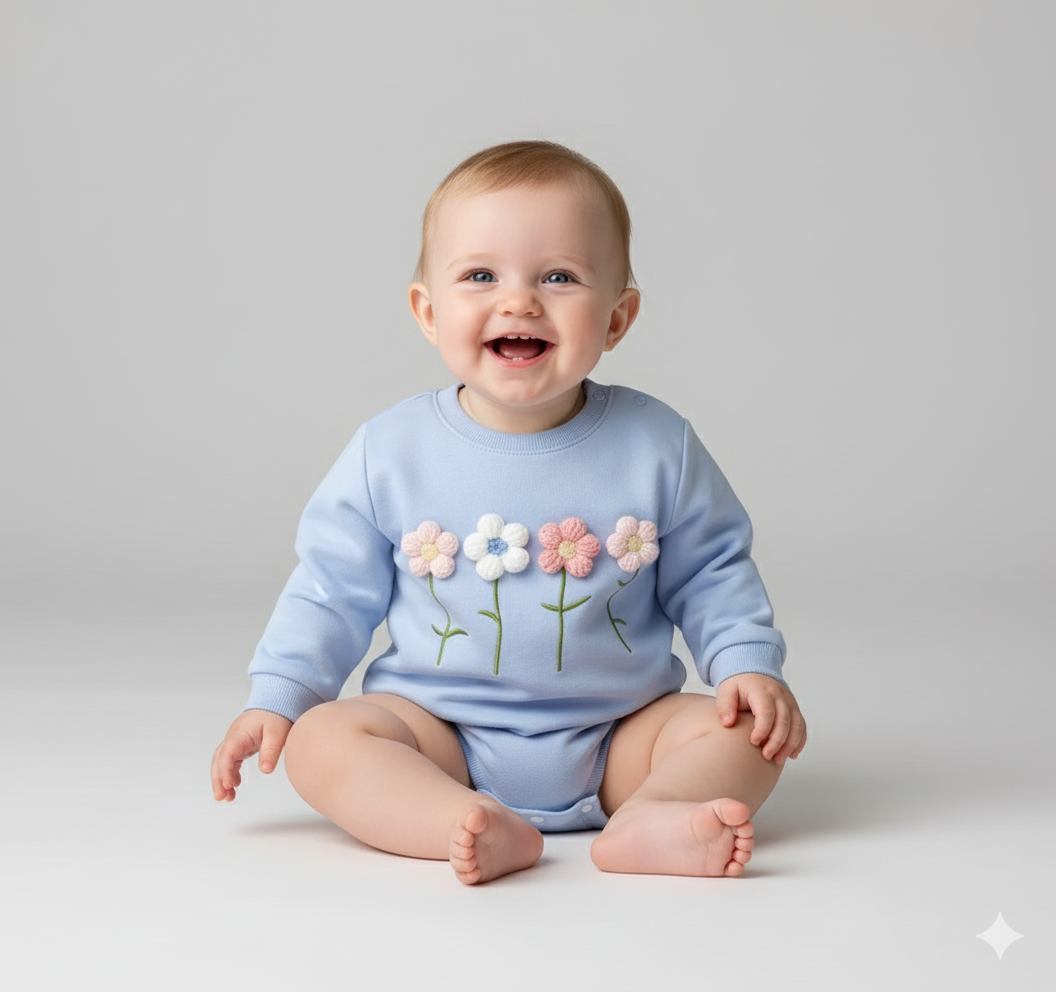 Wildflower Row 3D Floral Sweatshirt Romper