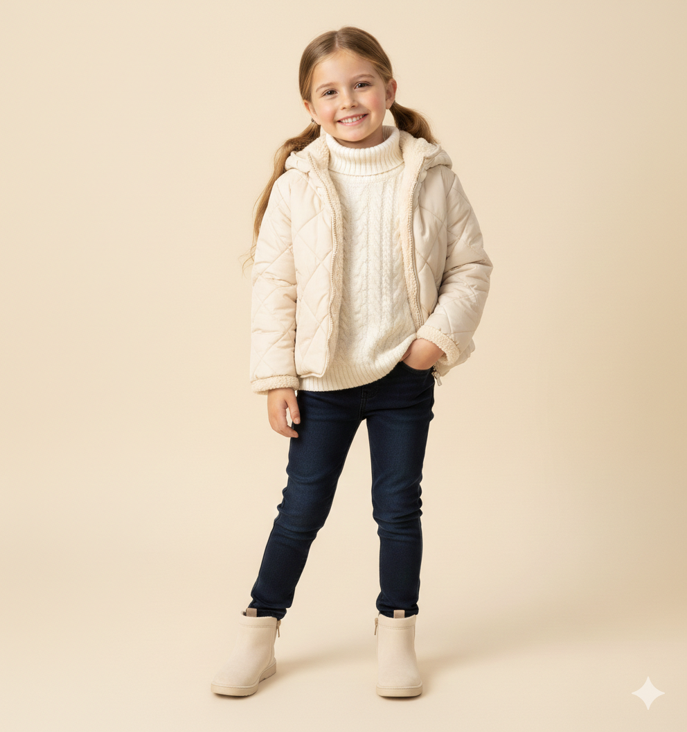 Plush Velvet Lined Winter Puffer Jacket for Kids