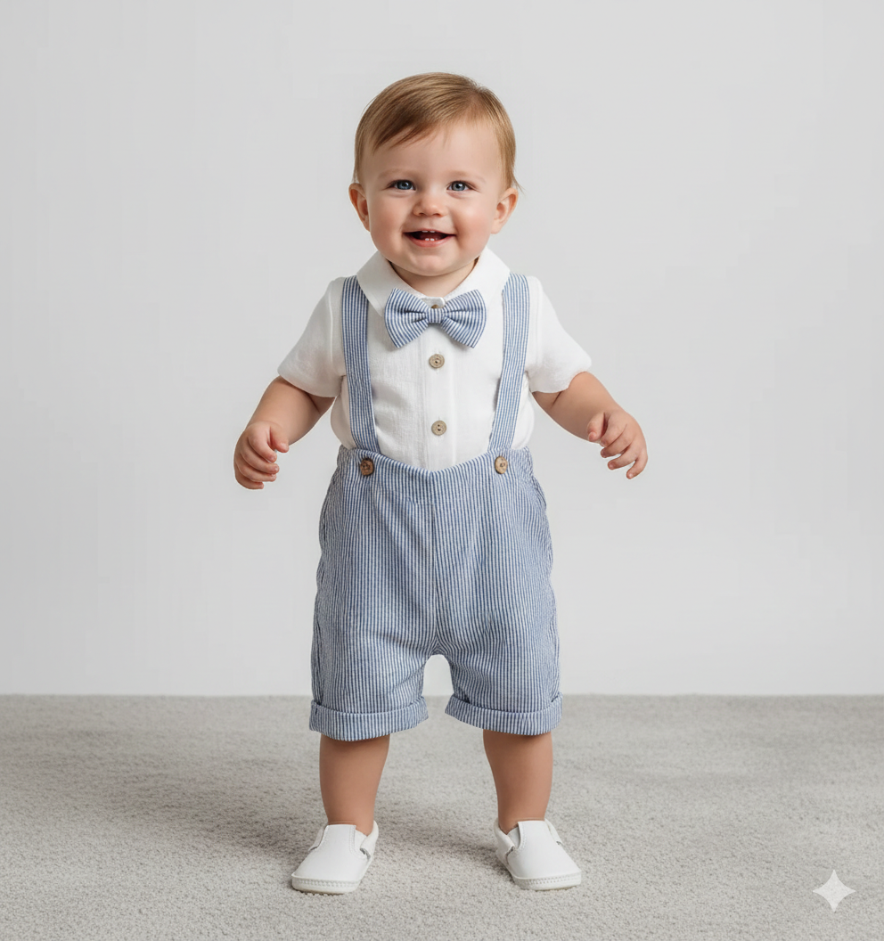 3-Piece Baby Boy Gentleman Romper & Shorts Set