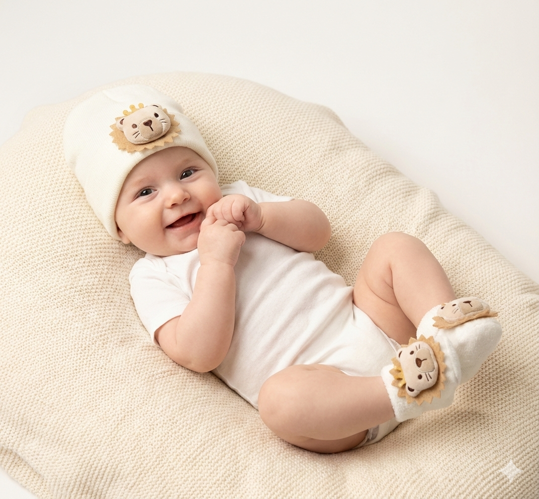 Knitted Beanie & Sock Set for Newborns