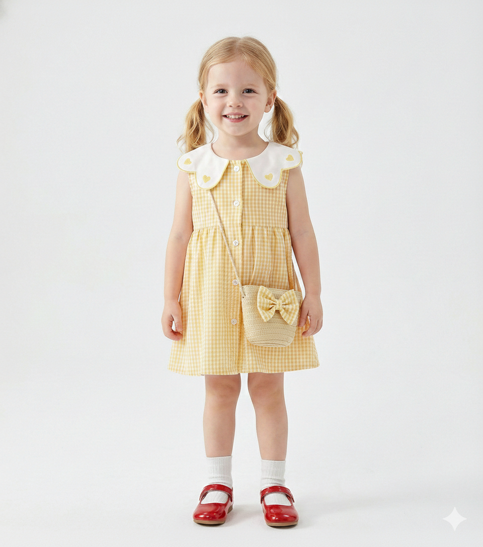 Embroidered Collar Dress & Matching Bag Set