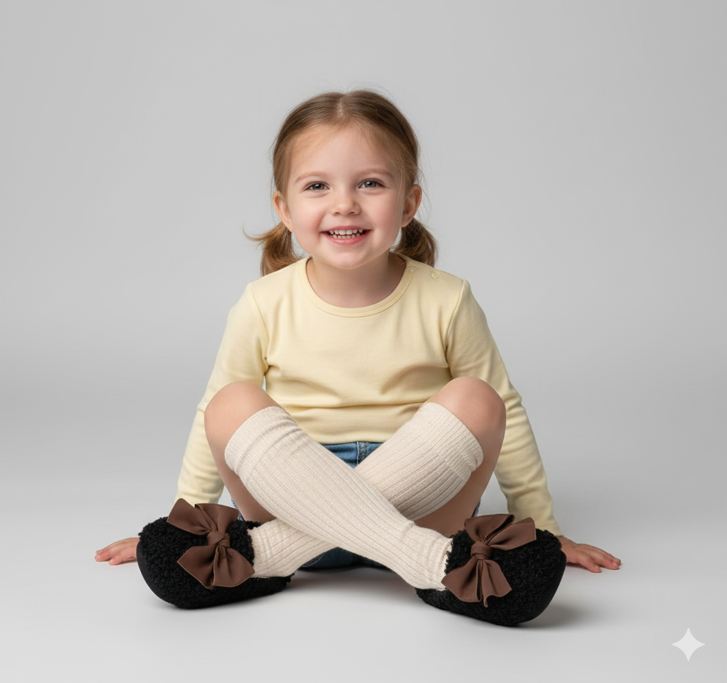 Girls' Fluffy Winter Flats with Bow