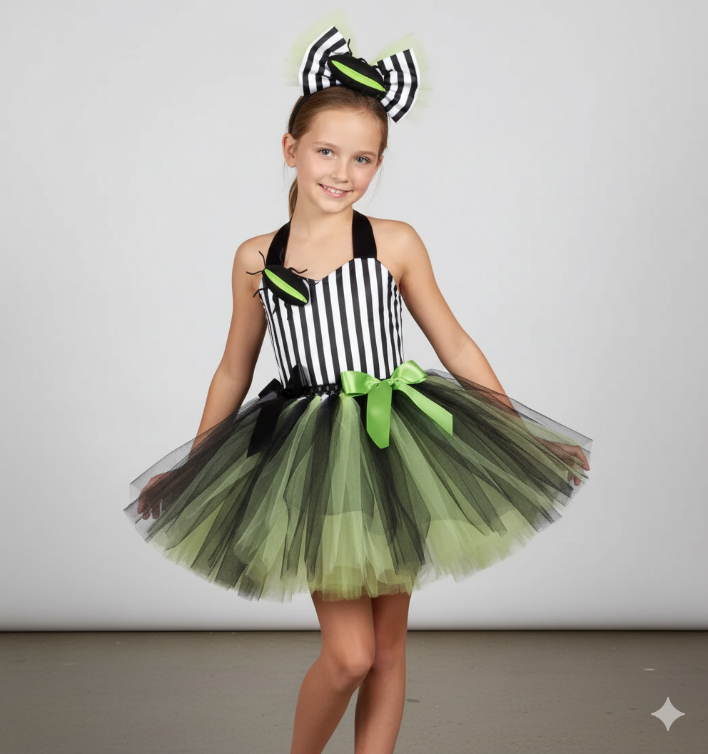 Girl's Spooky Stripe Tutu Dress