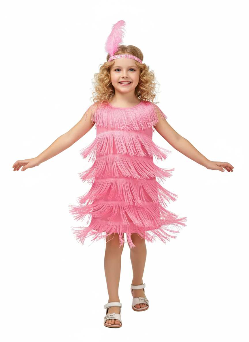 Girl's 1920s Flapper Dress with Sequins and Fringe
