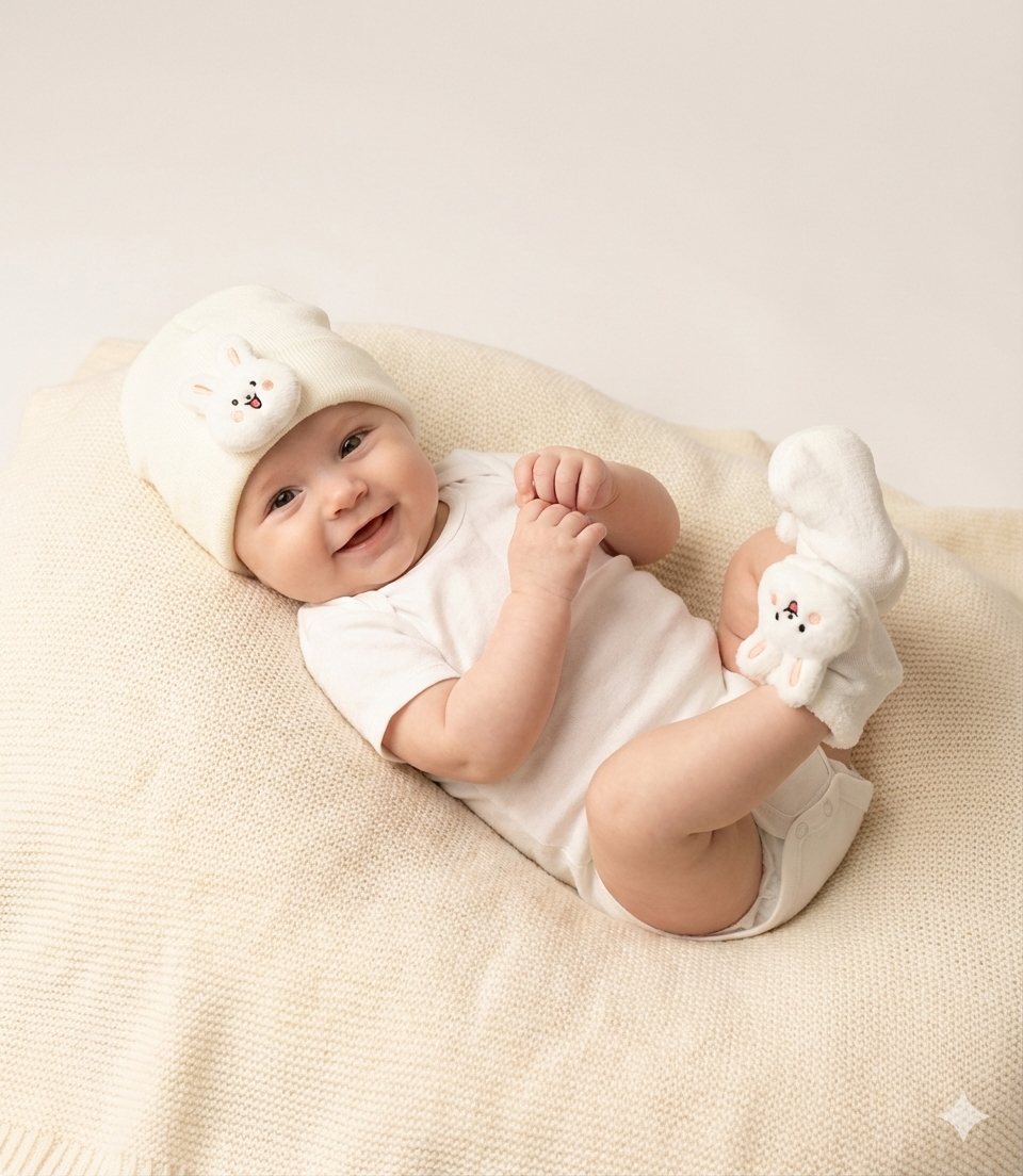 Knitted Beanie & Sock Set for Newborns