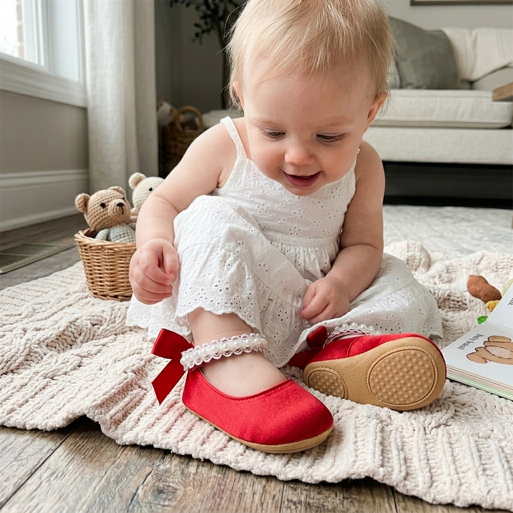Satin & Pearl Princess Shoes for Infant Girls
