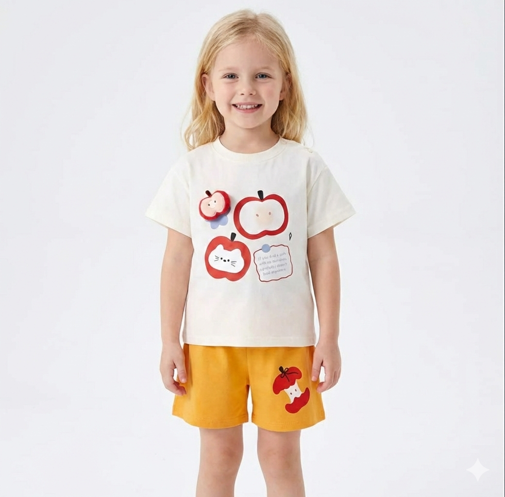 3D Appliqué T-Shirt & Shorts Set
