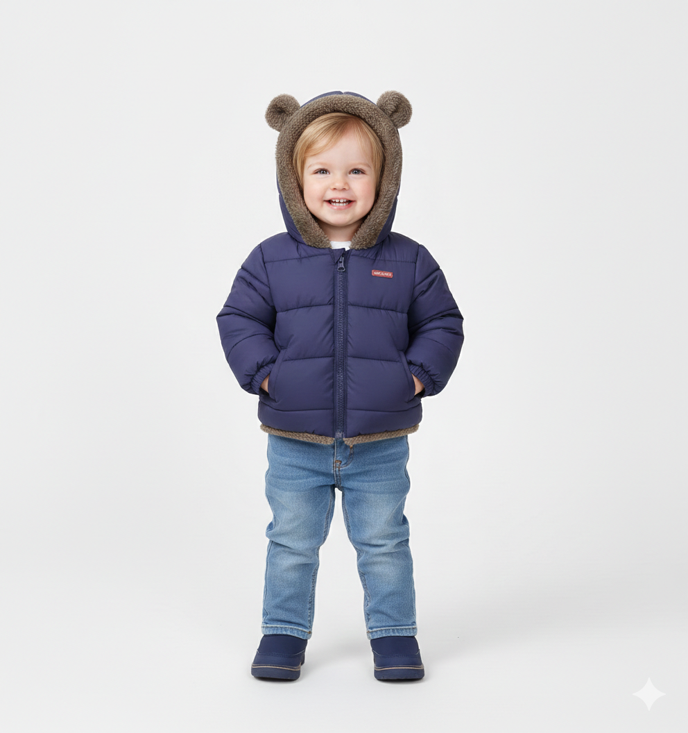 Plush Velvet Lined Winter Puffer Jacket for Kids
