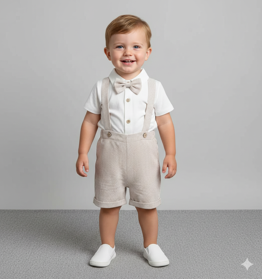3-Piece Baby Boy Gentleman Romper & Shorts Set