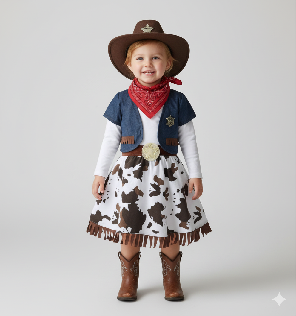 Girl's Deluxe Cowgirl Costume with Hat and Bandana