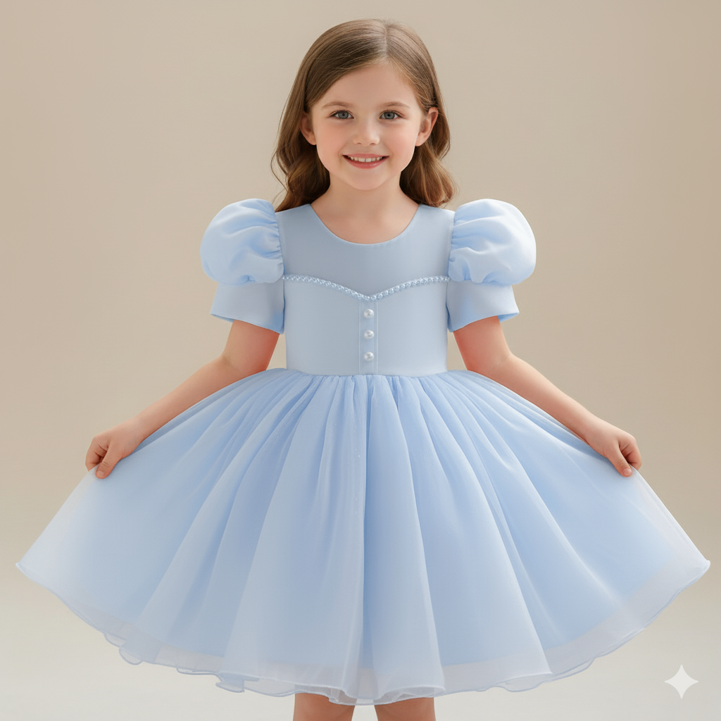 Girl's Fairytale Princess Dress with Puff Sleeves