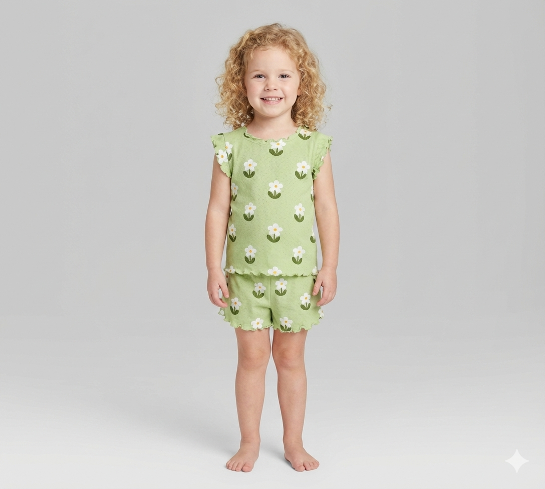 Printed Short-Sleeve Pajama Set for Girls