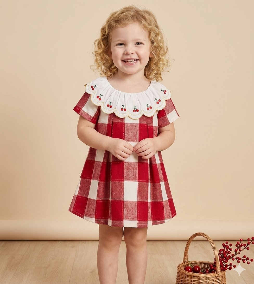 Checkered Dress with Lace Collar