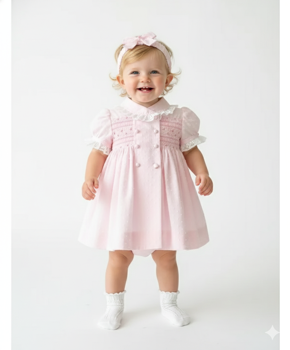Handmade Pink Smocked Dress & Bloomer Set
