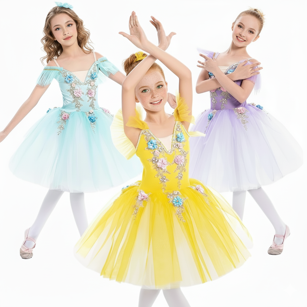 Girls Ballet Tutu Dress with Embroidery