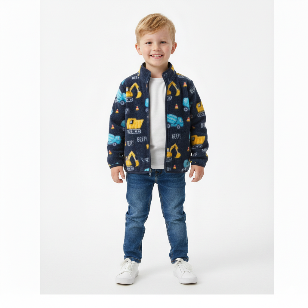 Printed Fleece Zipper Jacket for Boys