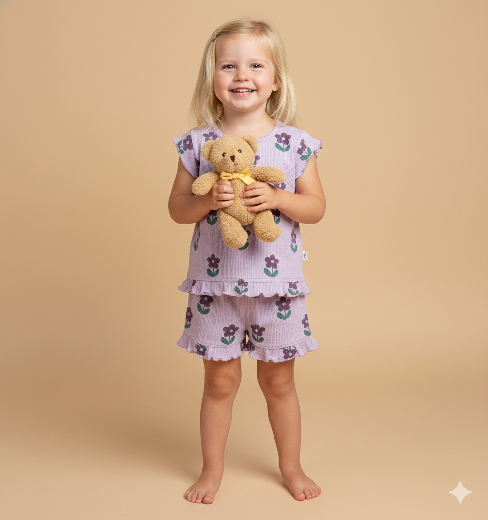 Printed Short-Sleeve Pajama Set for Girls