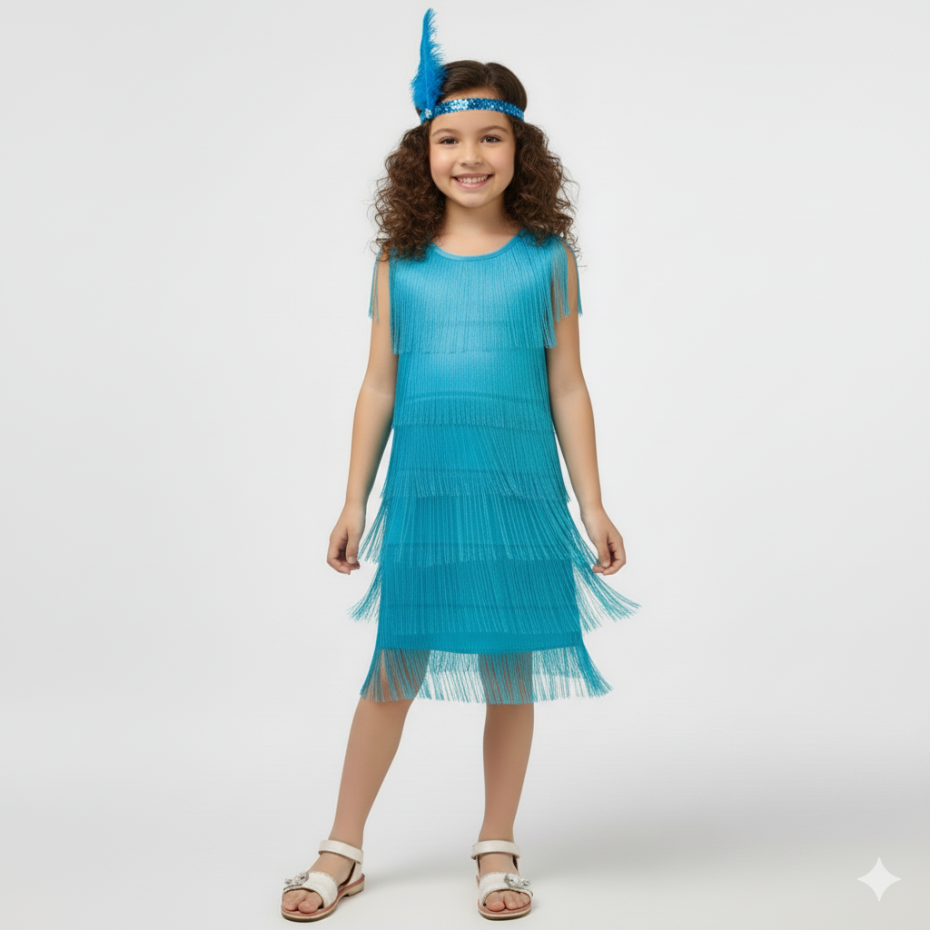 Girl's 1920s Flapper Dress with Sequins and Fringe