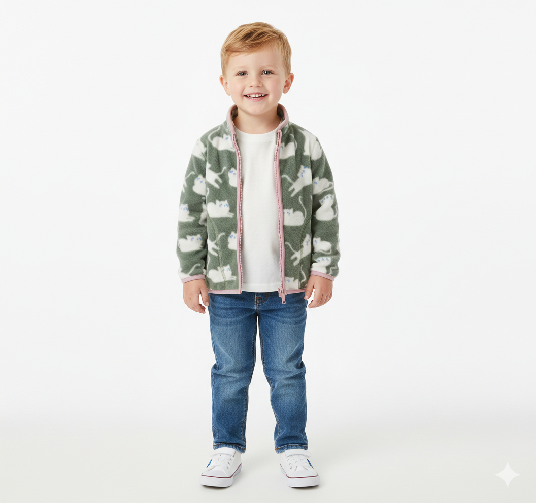 Printed Fleece Zipper Jacket for Kids