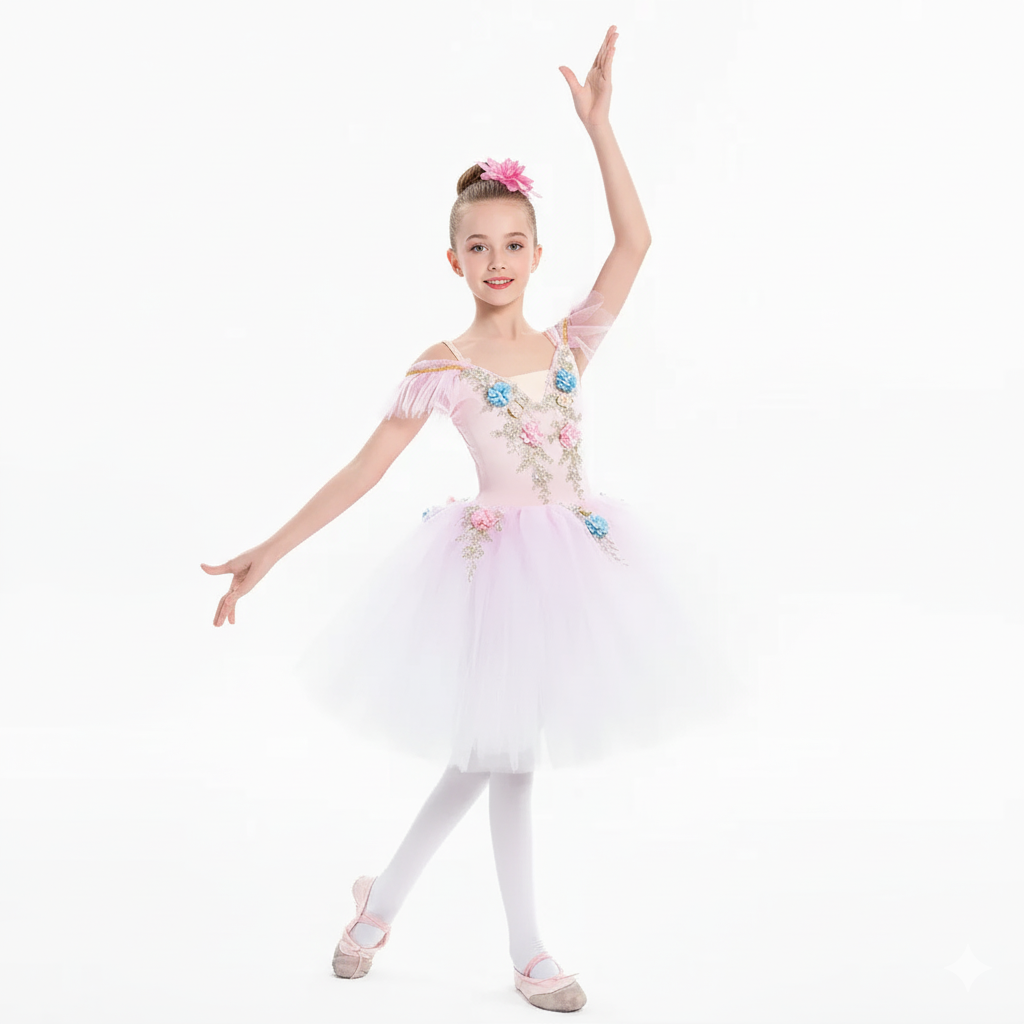 Girls Ballet Tutu Dress with Embroidery