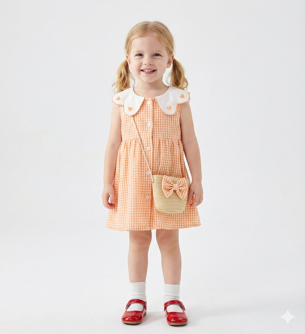 Embroidered Collar Dress & Matching Bag Set