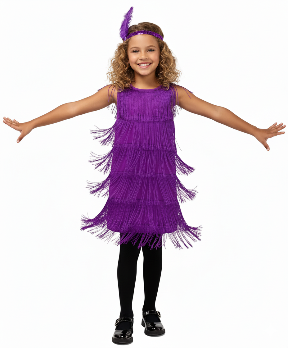 Girl's 1920s Flapper Dress with Sequins and Fringe