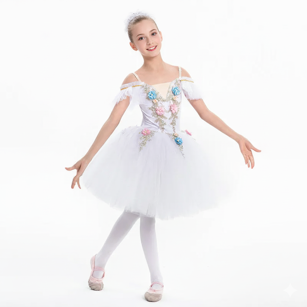 Girls Ballet Tutu Dress with Embroidery