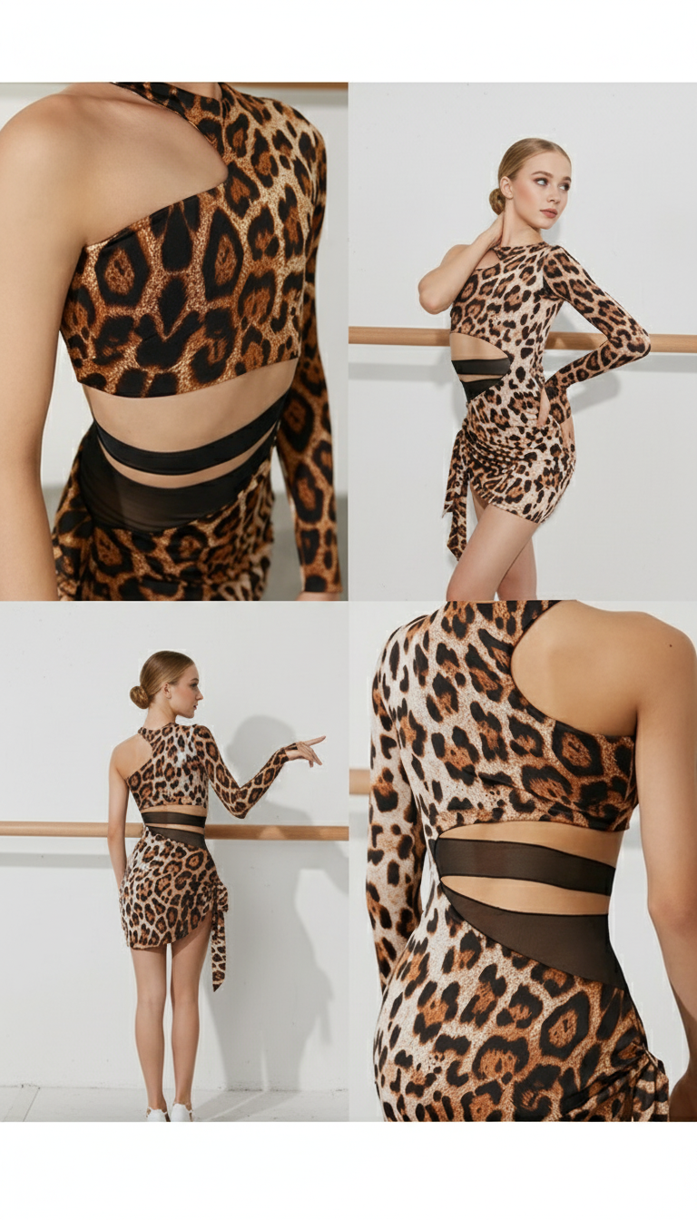 Girl's Leopard Print Latin Dance Dress