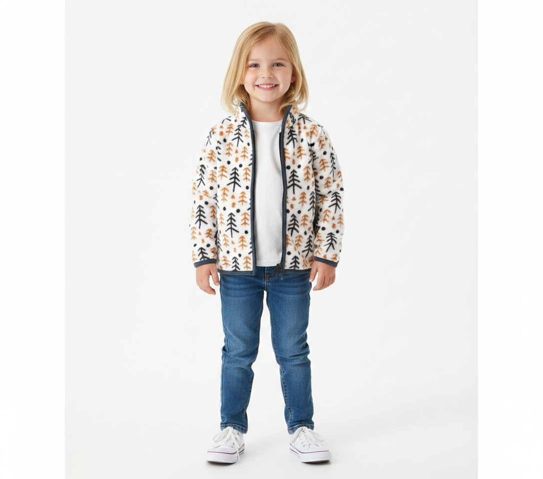 Printed Fleece Zipper Jacket for Kids
