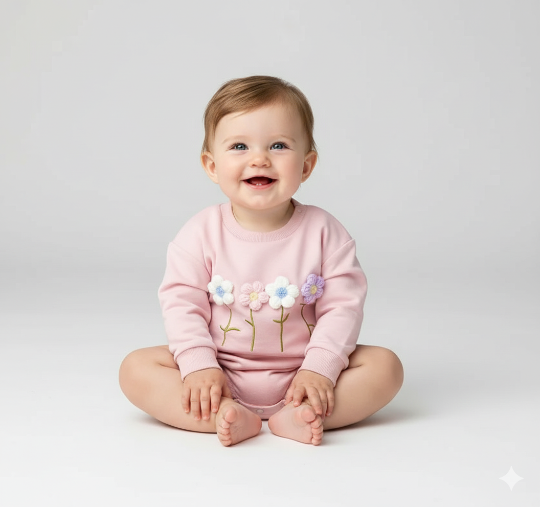 Wildflower Row 3D Floral Sweatshirt Romper