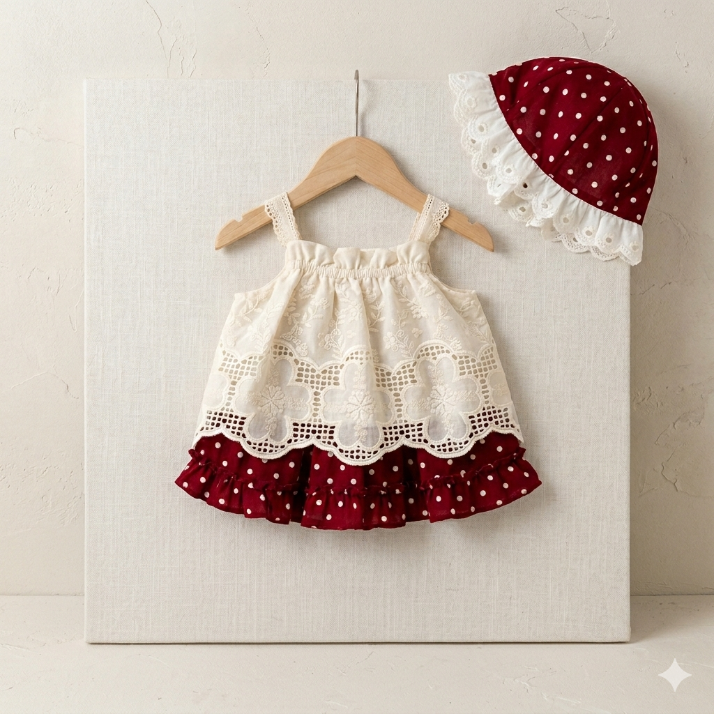 3-Piece Lace Tank Top, Polka Dot Skirt & Hood Set