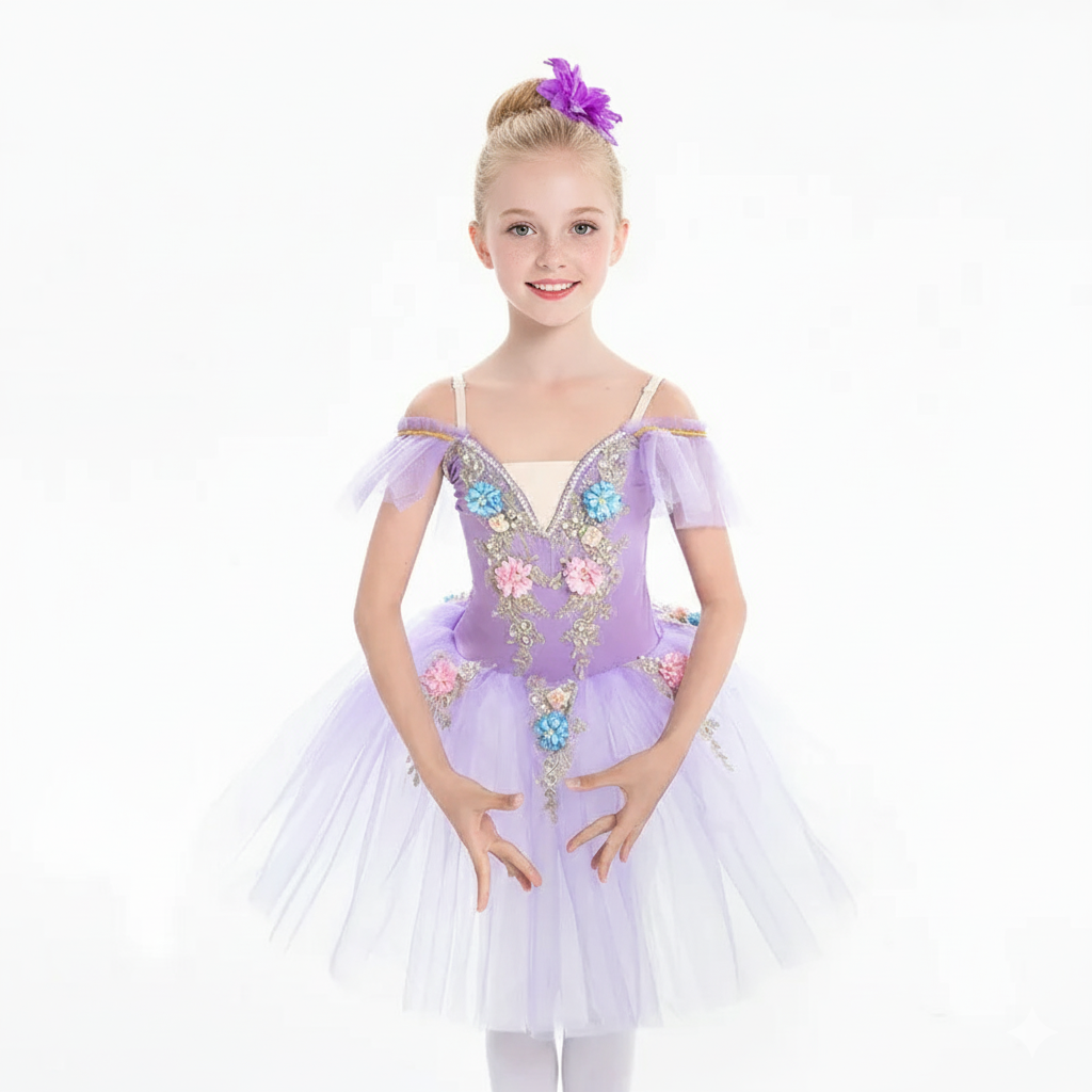 Girls Ballet Tutu Dress with Embroidery
