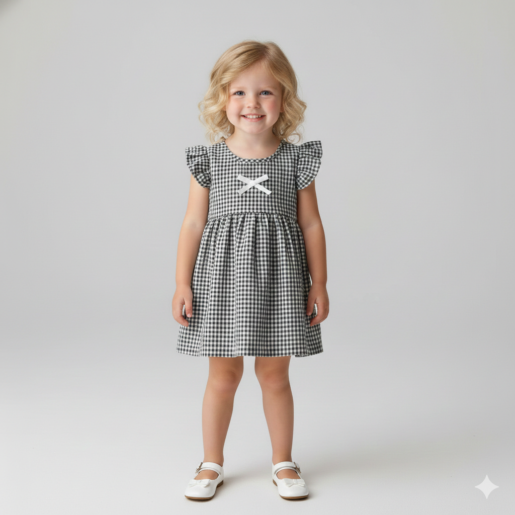 Plaid Flutter Sleeve Princess Dress