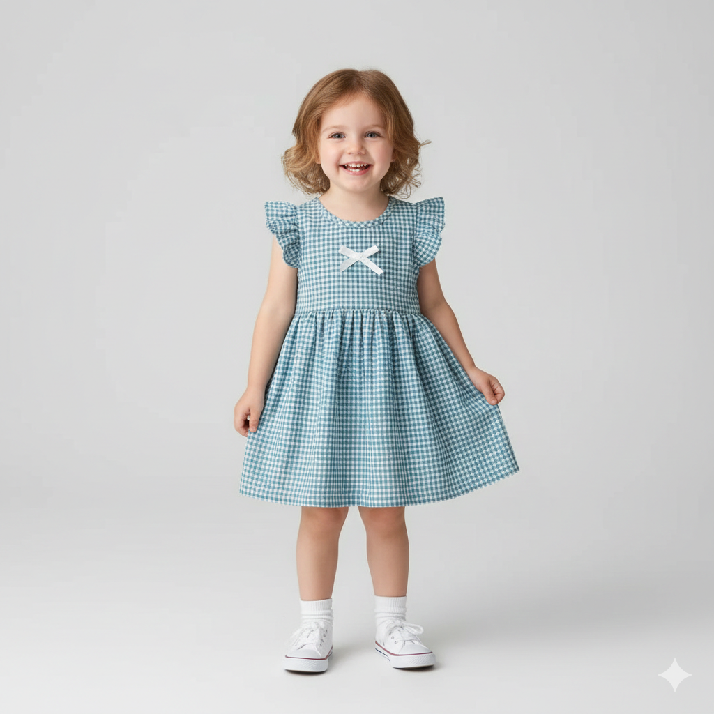 Plaid Flutter Sleeve Princess Dress