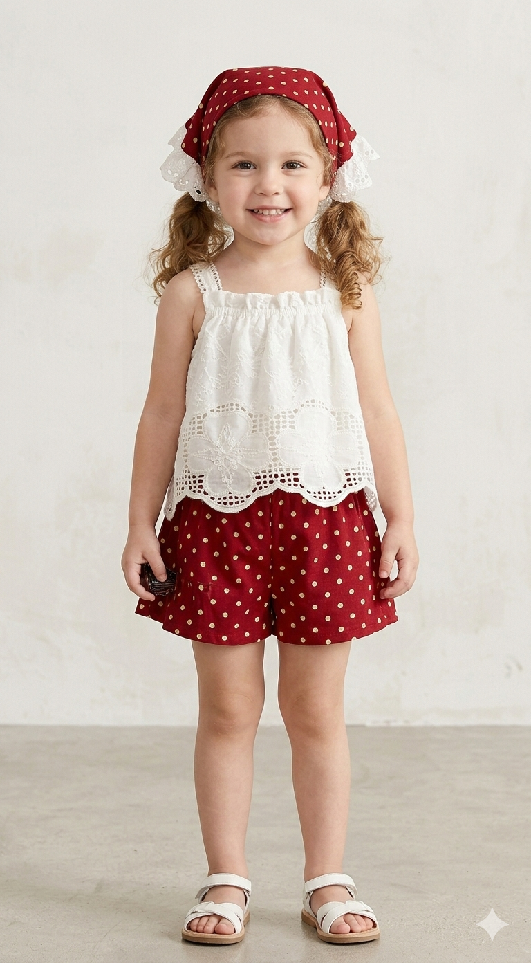 3-Piece Lace Tank Top, Polka Dot Skirt & Hood Set