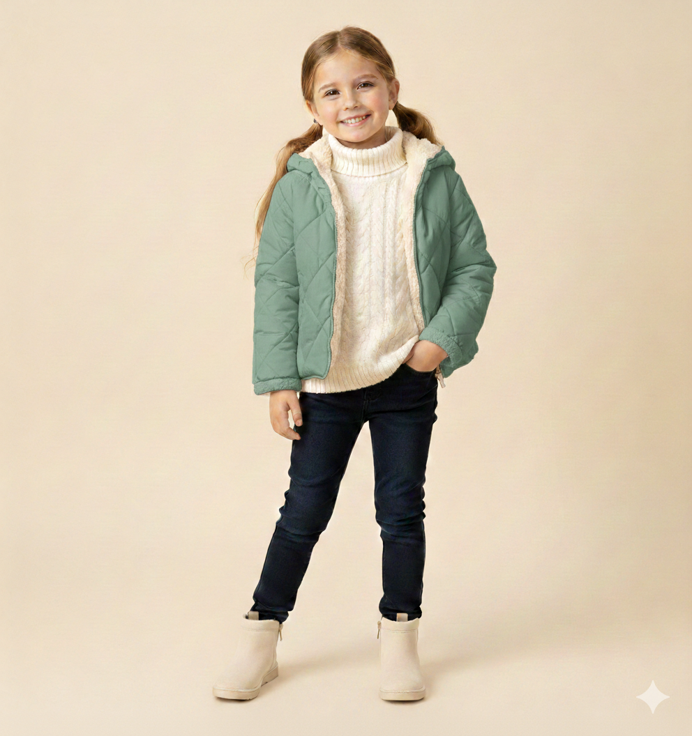Plush Velvet Lined Winter Puffer Jacket for Kids