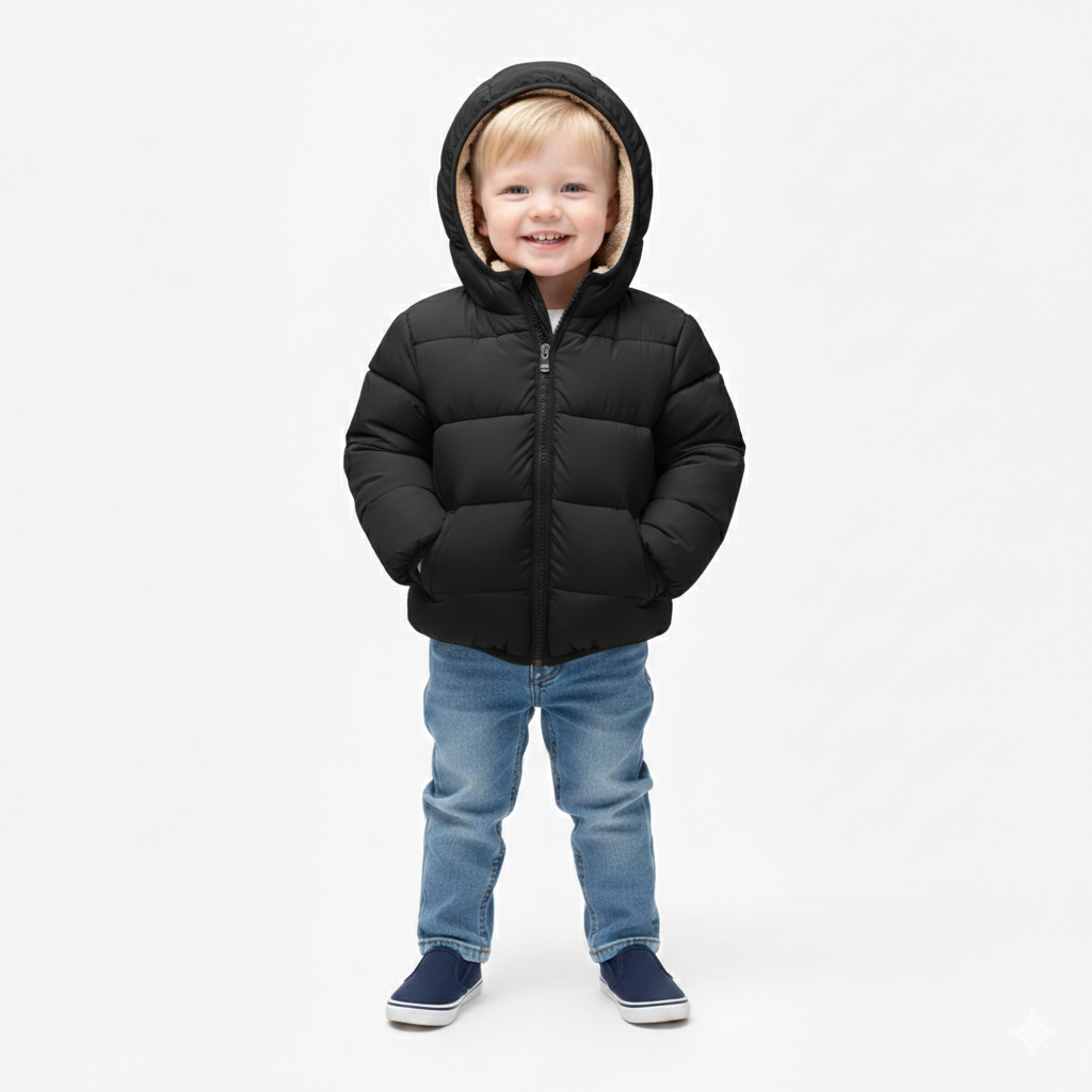 Plush Velvet Lined Winter Puffer Jacket for Kids
