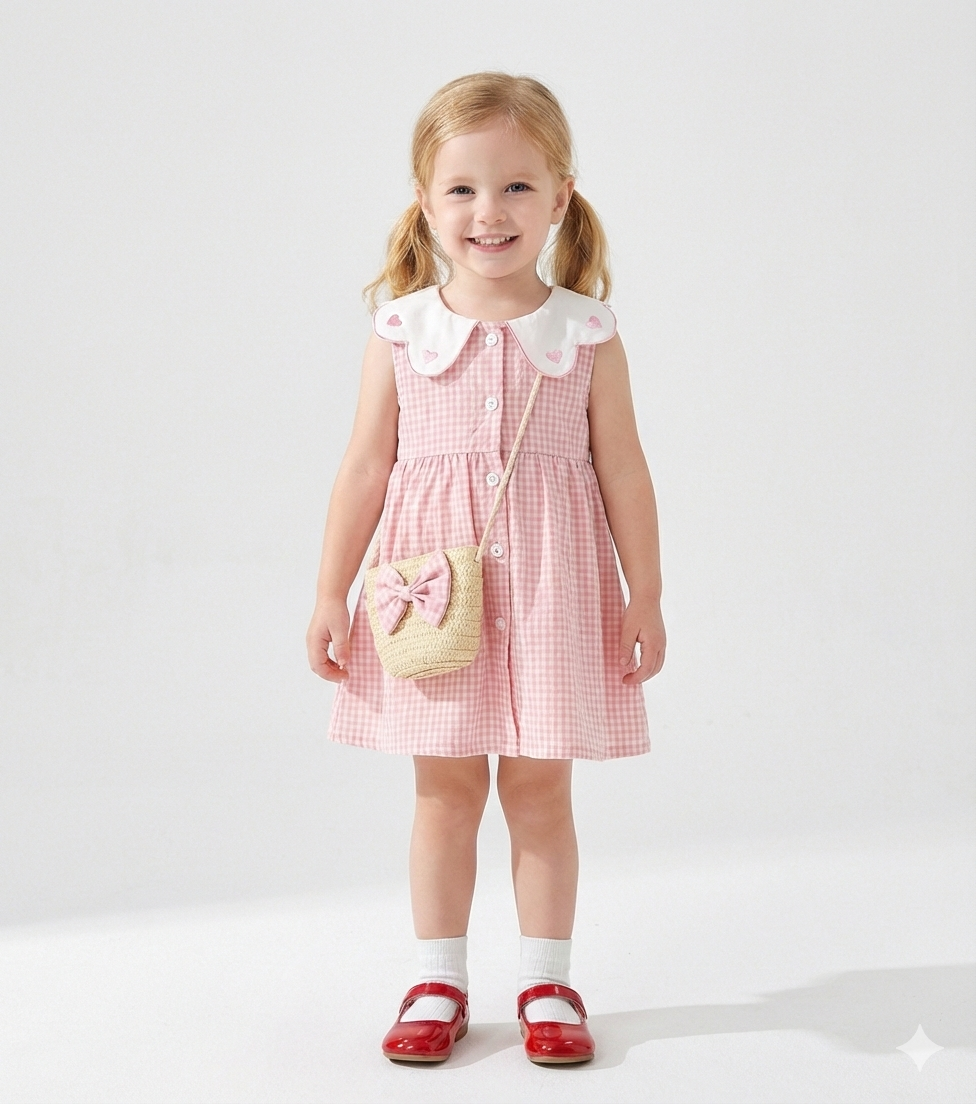 Embroidered Collar Dress & Matching Bag Set