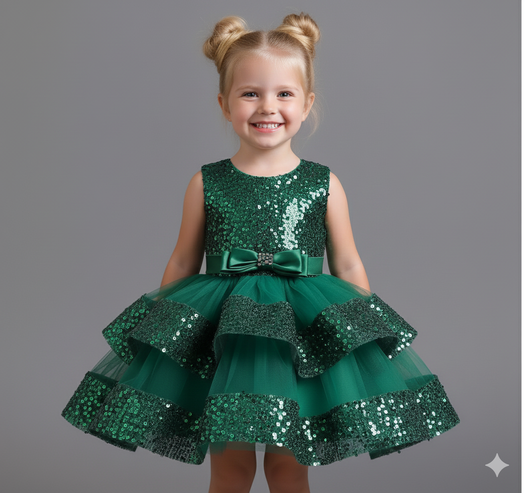 Girls' Sleeveless Sequin & Mesh Party Dress