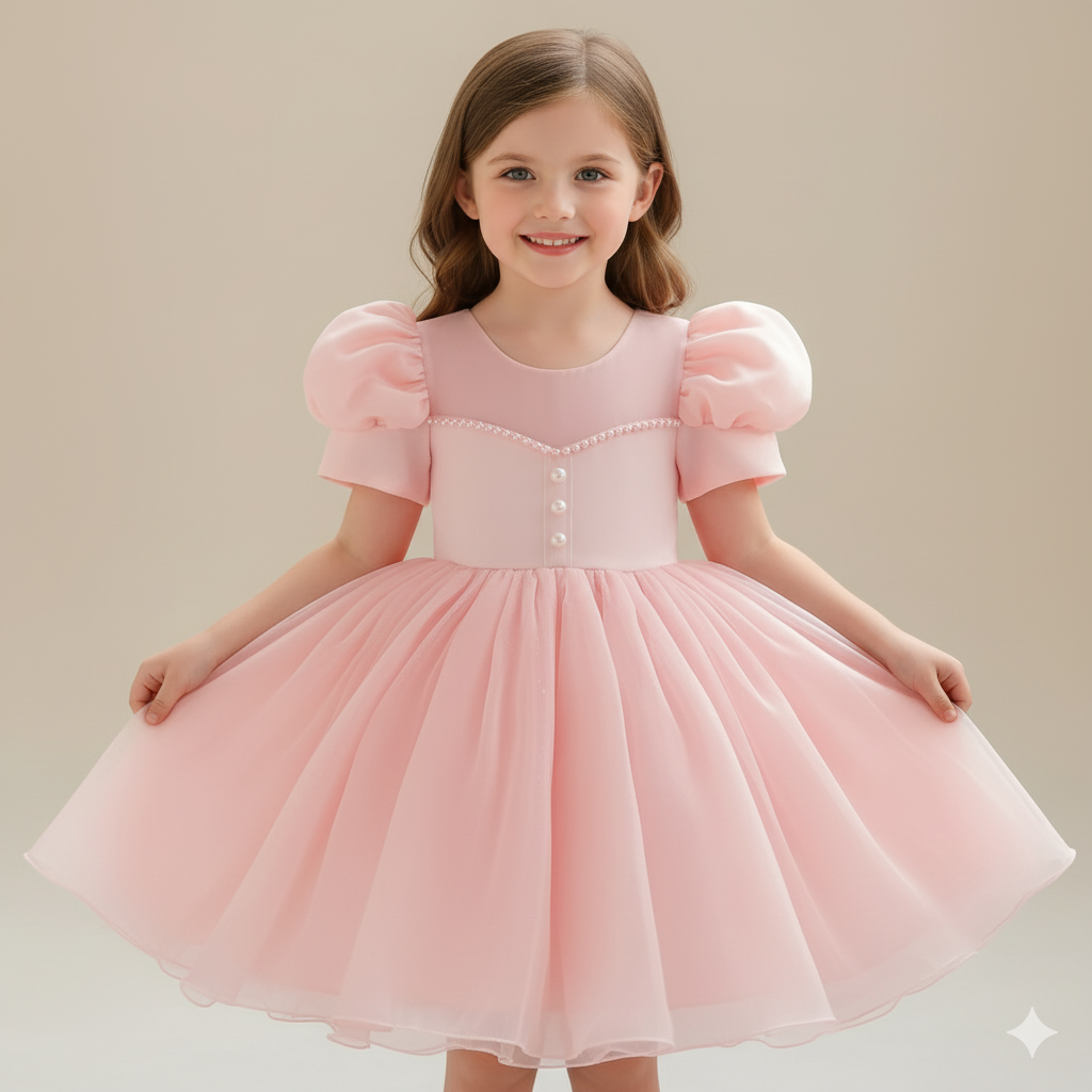 Girl's Fairytale Princess Dress with Puff Sleeves