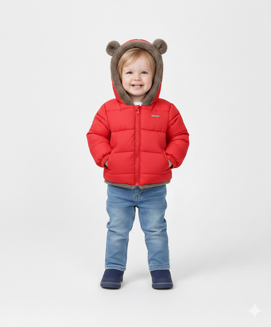 Plush Velvet Lined Winter Puffer Jacket for Kids