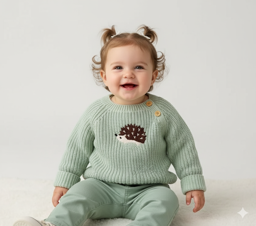 Little Hedgehog Embroidered Knit Sweater