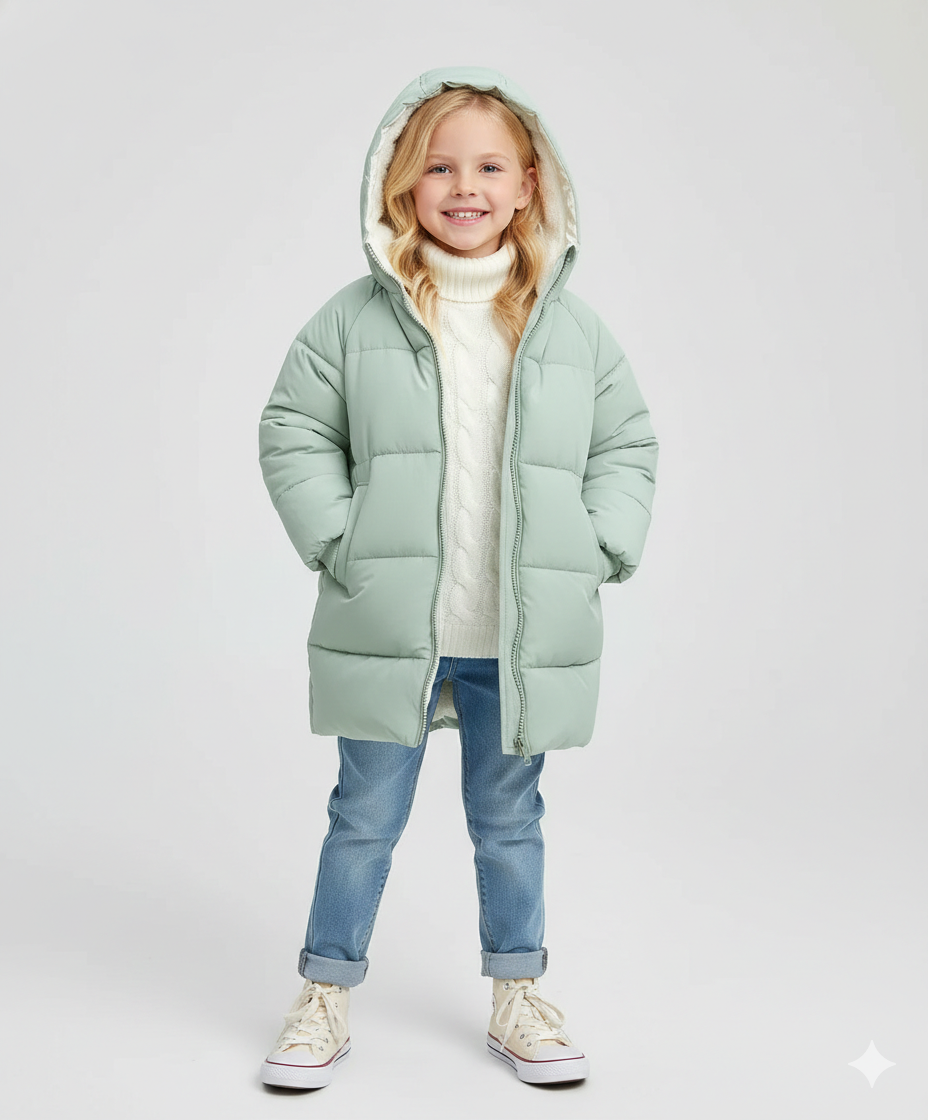 Unisex Hooded Longline Puffer Parka for Kids & Teens