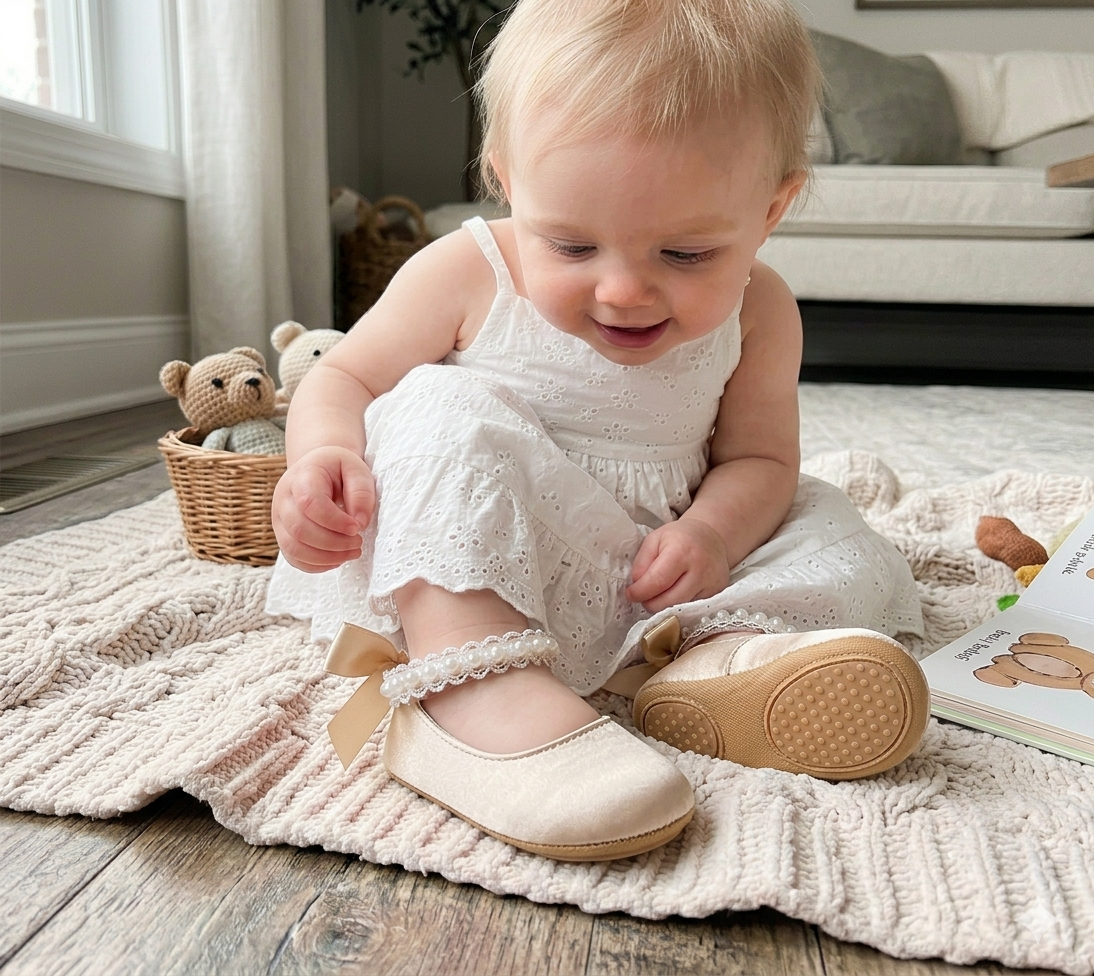 Satin & Pearl Princess Shoes for Infant Girls