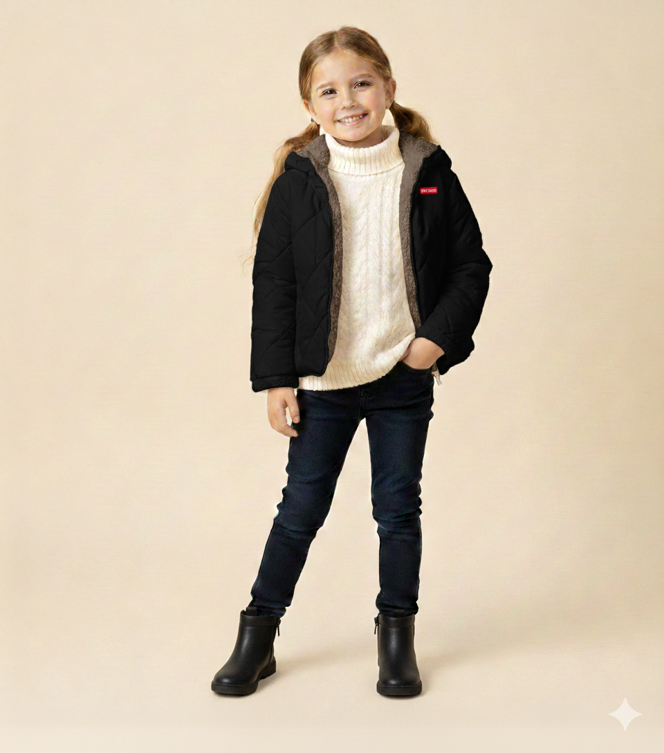 Plush Velvet Lined Winter Puffer Jacket for Kids